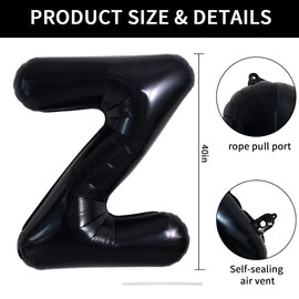 TONIFUL Large Black Letter Z Balloons 40 Inch Helium Balloons,Foil Mylar Big Balloons for Birthday Party Anniversary Supplies Decorations Graduation Ceremony Photo Shoot