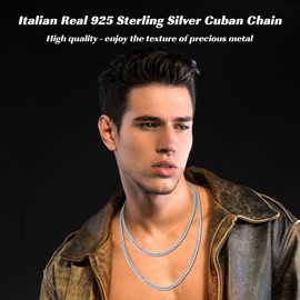 Eterjew Italian 4mm Solid 925 Sterling Silver Chain Necklace for Men, Men's Cuban Link Chain Necklace for Men, Mens Chain 22 Inch