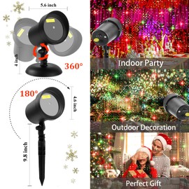Laser Projector Lights Outdoor for Christmas, Motion Laser Lights Projector, Red & Green Stars Starry Show Dynamic Patterns for Xmas Seasonal Decorative Lighting House Wall Tree Patio Front Yard Lawn