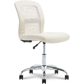 Serta Essential Mesh Low-Back Computer Desk Task Chair with No Arms for Home Office or Conference Room, Faux Leather, Cream