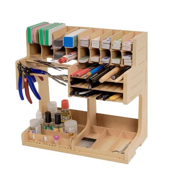 Bucasso Wooden Model Kit Organizer Rack with MDF Material, Paint Rack, Screwdriver/Brush Holder, For Tamiya Paints and Tools, GK1