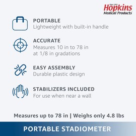 Hopkins Medical Products Road Rod Portable Stadiometer: Accurate Height Measurement up to 78 inches - Easy-to-Use, Compact & Durable for Healthcare Professionals