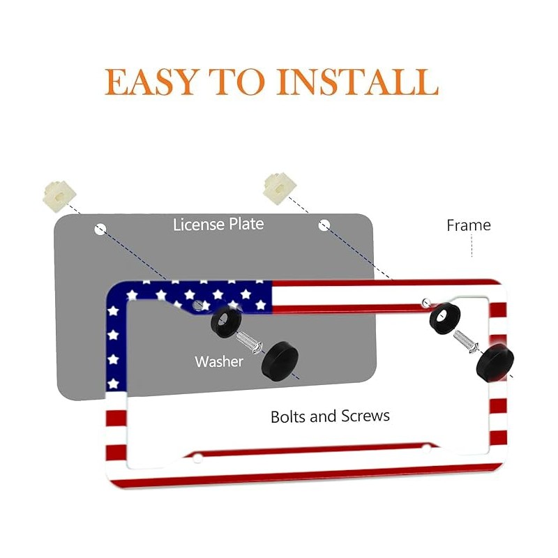 Dnas 2 Pack American Flag License Plate Frames Holder with