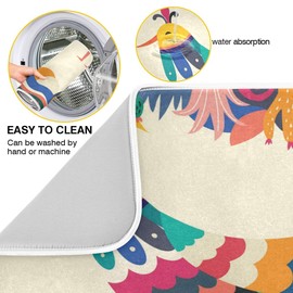 Colorful Mexican Design Stylish Artistic Bird Dish Drying Mat for Kitchen, Absorbent Microfiber Drying Pad Dish Mat, 24" X 18"