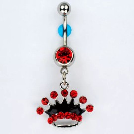 Unbranded CROWN Dangle Belly Button Ring RED Tiara Princess Queen Navel Jewelry (C15)