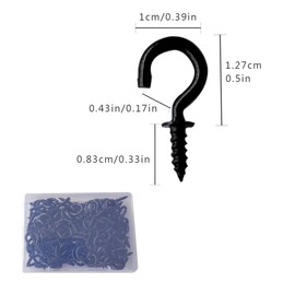 Pengchengwanli Spiral Ceiling Hook, Stainless steel1/2-inch Cup Hook, Screwed into Lightweight Hook, Christmas Light Ceiling, Outdoor and Indoor Suspension (1/2in Black 100pcs), Silver