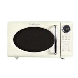 Nostalgia Retro 700W Microwave Oven 0.7 Cu Ft Capacity – Child Safety Lock, 8 Auto-Cook Settings – Countertop Kitchen Appliance – Ivory