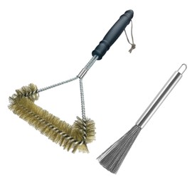 RELKLYU 1 x grill brush and 1 x pot and bowl brush, kitchen cleaning tools, barbecue accessories, durable wire brush.