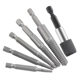 KSOPUERT Hex Shank Broken Screw Extractor Kit 6Pcs Reverse Thread Stripped Screw Remover Set, Chrome Molybdenum Steel，5mm-18mm Breaked Screw Removal Tool for Easy Extraction