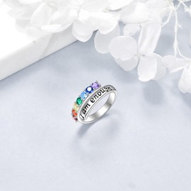 YFN I Am Enough Ring Sterling Silver Adjustable 7 Chakra Rings For Women Chakra Jewelry For Women Healing Crystals Gifts