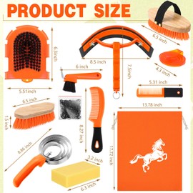 Abbylike 12 Pieces Horse Grooming Kit Tack Room Supplies Horse Brush Sets Equine Care Cleaning Kit Shedding Grooming Massaging Tools(Orange)
