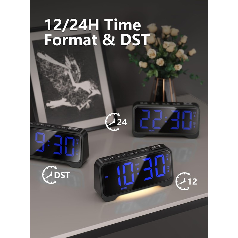 Mesqool Extra-Loud Alarm Clock with Bed Shaker for Heavy Sleepers,