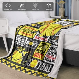 Softball Gifts Blanket for Boys, Cute Soft Cozy Warm Flannel Kids Throw Blanket for Girls Teens, Toddler Baby Blankets and Throws for Couch Bed Daycare Preschool Naptime, 50" x 60"