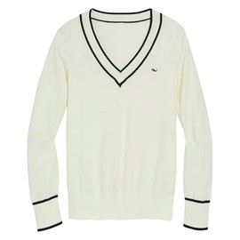 vineyard vines Women's Cotton Cashmere Heritage V-Neck Sweater, Marshmallow