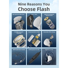 keephifi KBEAR Flash in Ear HiFi Earphones, Dual Drviers Hybrid in Ear Monitor Headphones with Five-axis CNC Aluminum Alloy Cover, Wired Earbuds Detachable 2PIN-C Cable