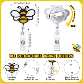 Lincia Lincia Employee Appreciation Gift Bee Badge Reel Retractable Badge Holders Clips Thanksgiving Day Inspirational Cards Organza Bag Bee Party Favors Staff Thank You Gift(12 Set)