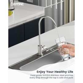 DAYONE Kitchen Water Filter Tap, SUS304 Stainless Steel Lead-Free Drinking Water Faucet, Single Lever Reverse Osmosis Tap with 360° Swivel Spout, Easy to Install, UK Standard Adapter, Brushed Nickel