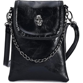 Ecohaso Women Cross Body Phone Bag, Ladies Gothic Shoulder Bags Skull Wristlet Handbags Waterproof Multifunctional Pouch Bag with Adjustable Strap (Black)