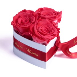 ROSEMARIE SCHULZ Heidelberg Für die Beste Mama der Welt 3 ewige Rosen Box Heart Gift for Mother's Day with Flowers (Coral, 3 Roses For the Best Mum in the World)