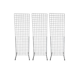 Only Hangers 2' x 6' Grid Wall Panel Floorstanding Display Fixture with Deluxe T-Style Base, Black or White. Three-Pack Combo. (BLACK WITH EZ SLIDE ON LEGS (NO HARDWARE REQUIRED))