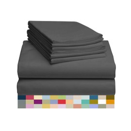 LuxClub 6 PC Sheet Set Bamboo Sheets Deep Pockets 18" Eco Friendly Wrinkle Free Sheets Hypoallergenic Anti-Bacteria Machine Washable Hotel Bedding Silky Soft - Grey King