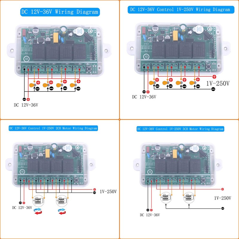 12V-36V 4CH Wireless Control Relay Switch 433MHz 4 Channel Remote