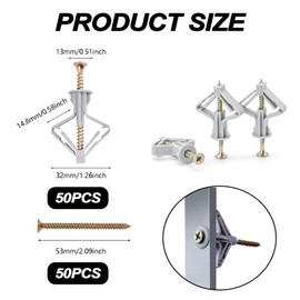 CPYJW Pack of 50 cavity dowels, plasterboard dowels, hollow wall dowels, pliers, drywall dowels, expansion dowels, cavity dowels, fischer for plasterboard, plasterboard, plasterboard, fixing in