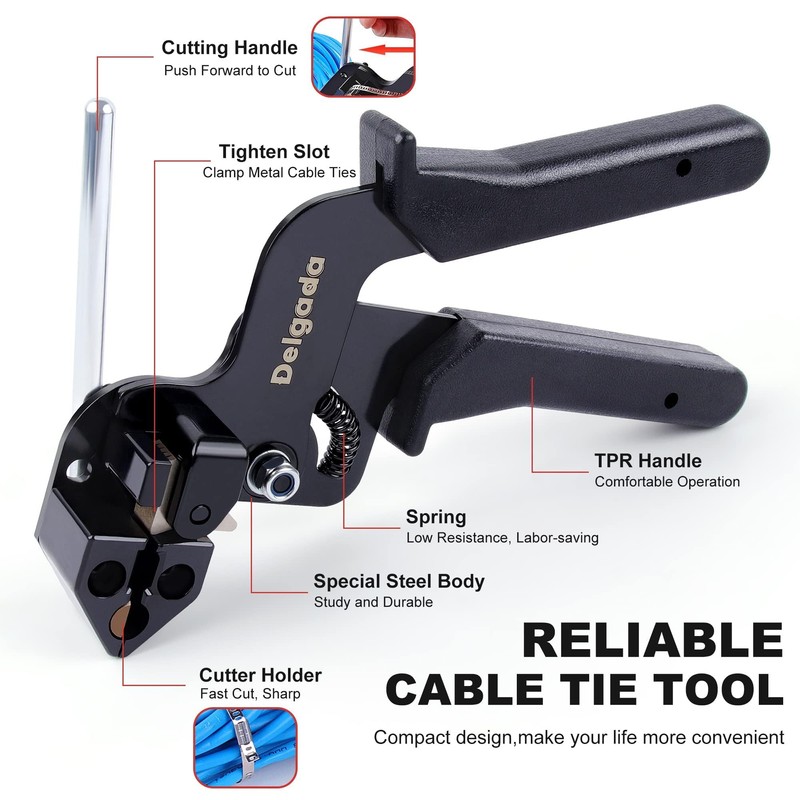 Delgada Metal Cable Tie Gun, Heavy Duty Stainless Steel Zip