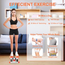 Hrelec Mini Stepper with Resistance Band, Portable Stair Stepper with Calories Count, Exercise Stepping Machine for Exercise Fitness Office Home Workout Equipment, Orange