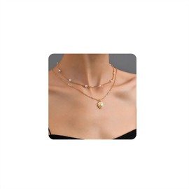Aluinn Love Heart Layered Necklaces Bead Pearl Choker Necklace Boho Gold Necklace Chain for Women
