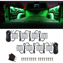 NBWDY 8Pcs LED Truck Bed Light Kit,Rear Work Box Lighting Kit,Cargo Pickup Bed Light,Side Marker Light,Rail Lights Rock Light for Car RV w/Switch,Green