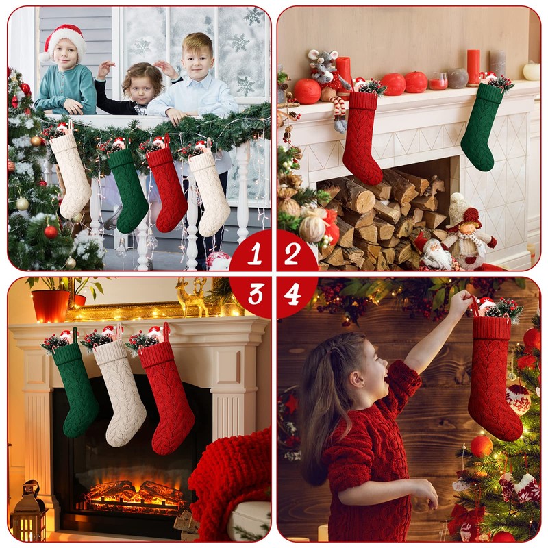 12 Pcs 6 Pairs Christmas Stockings 18 Inches Knitted Xmas