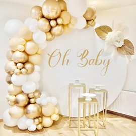 Newleafly 7.2FT Round Backdrop Cover White Round Arch Cover and Oh Baby Decal Sign - Adjustable Spandex Circle Arch Backdrop Cover for Birthday Party, Baby Shower, Wedding Decorations