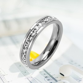 Yimofy Cubic Zirconia Love Rings for Women 18K Gold Plated CZ Diamond Wedding Band Ring (Single-row cz Silver Size 11)