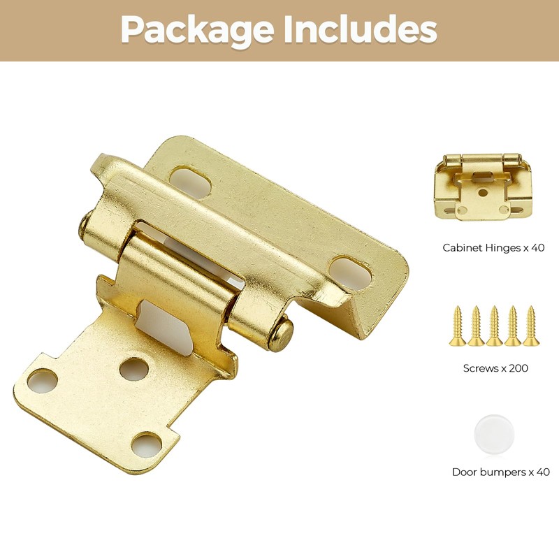 40 Pack 20 Pair Gold Cabinet Hinges - 1/2 inch