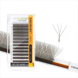 NAGARAKU 4D W Eyelash Extensions Volume Premade Fans Lashes Faux Mink Light Soft Cluster Easy Fanning yy Eyelashes Pestañas Volume 12 Rows for Beauty Salon - 0.07mm D Curl 8-15mm Mix, Light Brown