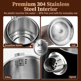 INFOOD Retro Electric Kettle 1.7L/57oz with Thermometer - 1500W Fast Boiling Stainless Steel Hot Water Tea Kettle, BPA-Free, Cordless, Auto Shut-Off, Boil-Dry Protection, Black