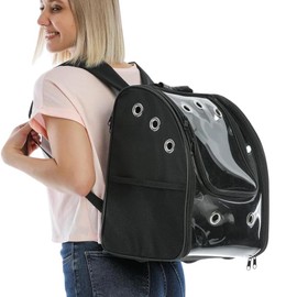 SAVUK Cat Backpack Carrier Pet Buble for Cat Dog Animal Breathable 11 Holes Foldable Small Medium LargeTransparent Large Space Great for Easy Travel Airline Hiking Outdoor Up to 22 Lbs (Black)