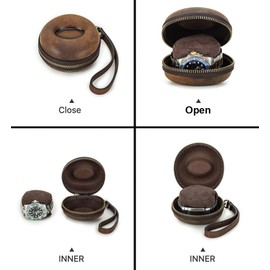 EURYNOME Single Watch Roll Case - Genuine Leather Watch Box With Leather Wrist Strap - Zipper Watch Travel Case Box - 1 Display
