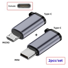 cablecc - Adaptador USB 2.0 tipo C a Micro Mini USB hembra a macho de 480 Mbps, diseño reversible con agujeros de cadena