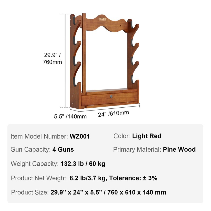 VEVOR Gun Rack, Wood Gun Rack Wall Mount, Gun Display