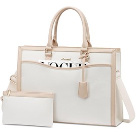 LOVEVOOK Laptop Tote Bag for Women, 15.6 inch Lightweight Canvas Office Work Bag Briefcase, Large Capacity Teacher Computer Bag Handbag for Travel Business,2pcs Set Canvas/Apricot