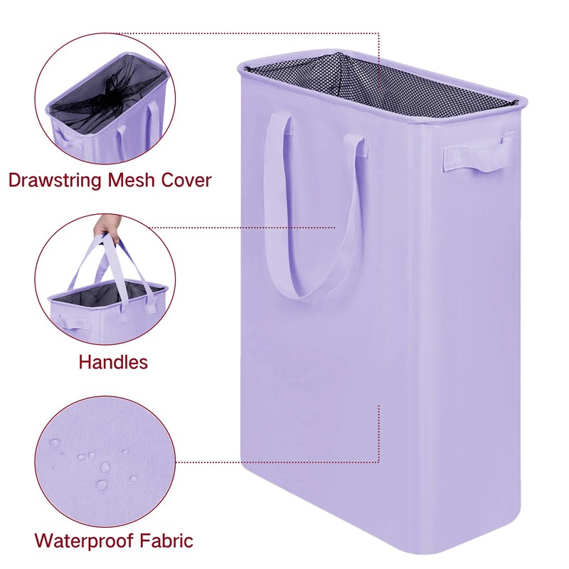 efluky Slim Laundry Basket, Narrow Laundry Hamper with Handles, Collapsible