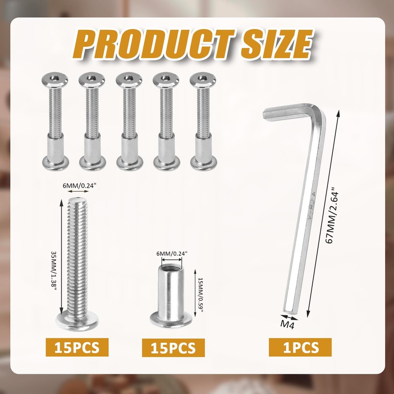 Biaungdo 15 Sets M6x35mm Hex Drive Socket Cap Bolt, Silver