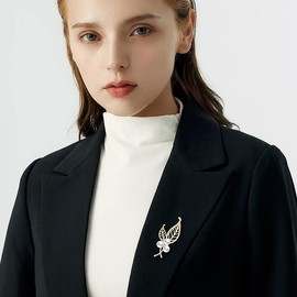 GUOXIAOMEI Two Leaves Brooch Pins Zircon CZ Gold Simulated Pearl Exquisite Jewelry for Men Women Scarf Crafts Vintage Dance Party Accessories (Gold)