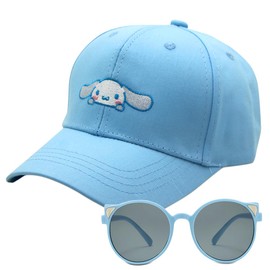 Cinnamorroll Children's Baseball Cap, 2 Pieces Baseball Cap and Sunglasses Peaked Cap Sun Protection Cap Baseball Cap Adjustable Cap Sunglasses Set Cartoon Snapback Cap for Children from 2 Years, blue