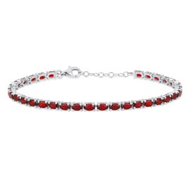 Simple Strand Natural Red Garnet Tennis Bracelet for Women .925 Sterling Silver January Birthstone 7-7.5 Inch