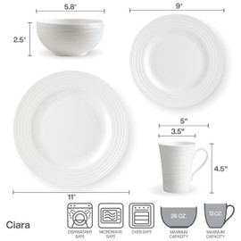Mikasa 5224193 Ciara 16-Piece Dinnerware Set, Service for 4