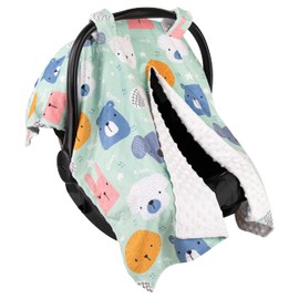 Top Tots Deluxe Minky Baby Car Seat Cover - Koala Bear Elephant and Bunny Heads, 40 x 29 Inch White
