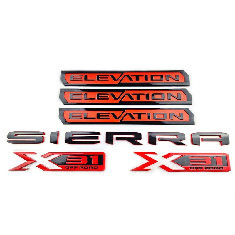 6Pcs Elevation Sierra Bed X31 Emblems Door Rear Tailgate Badge